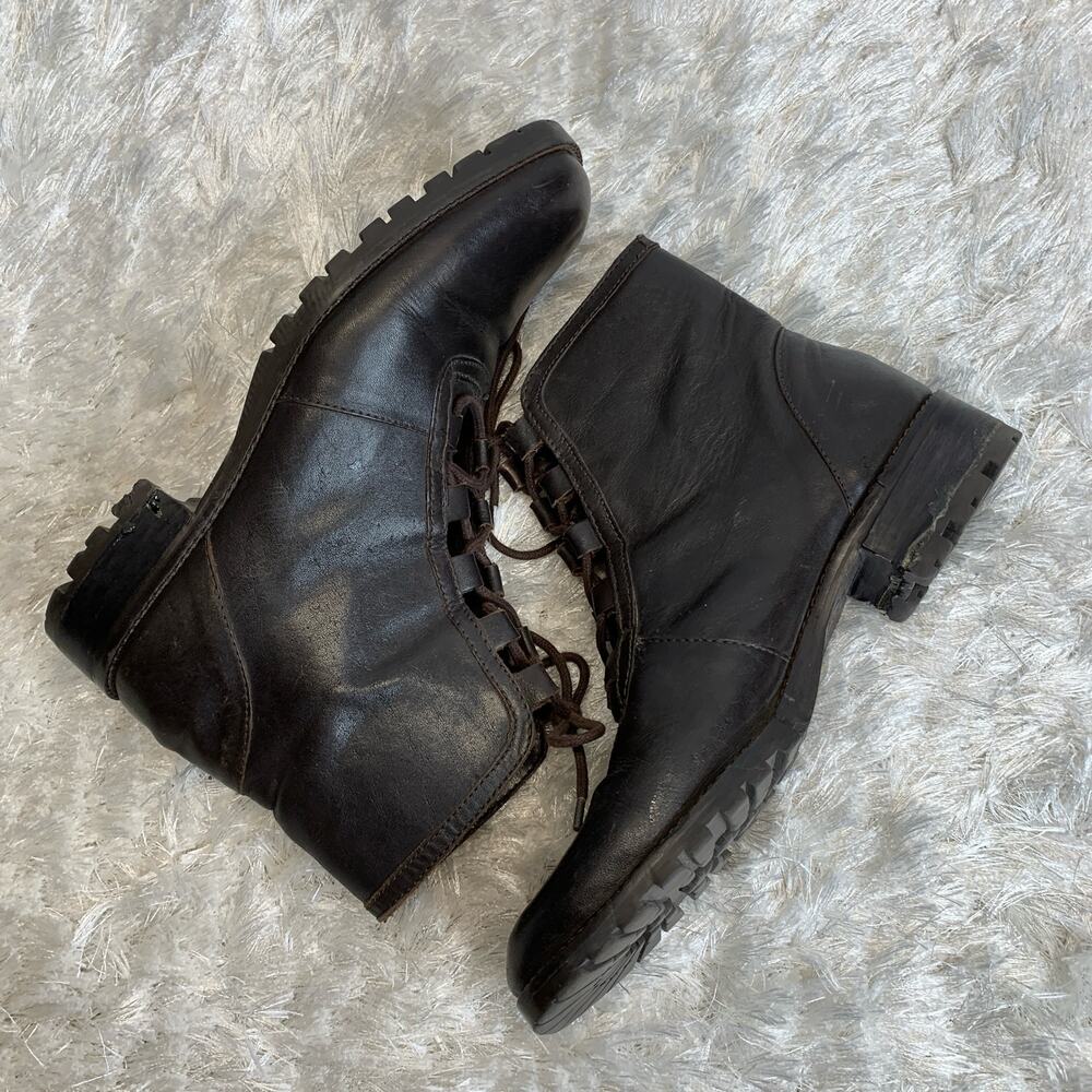 Vintage Brown Leather Boots Square Toe Sz 8